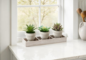 I 9373 - Plante Artificielle, Ensemble De 3, 6'' De Haut, Succulent, Table, Pots Beiges, Contemporain, Moderne - Simple Boutique