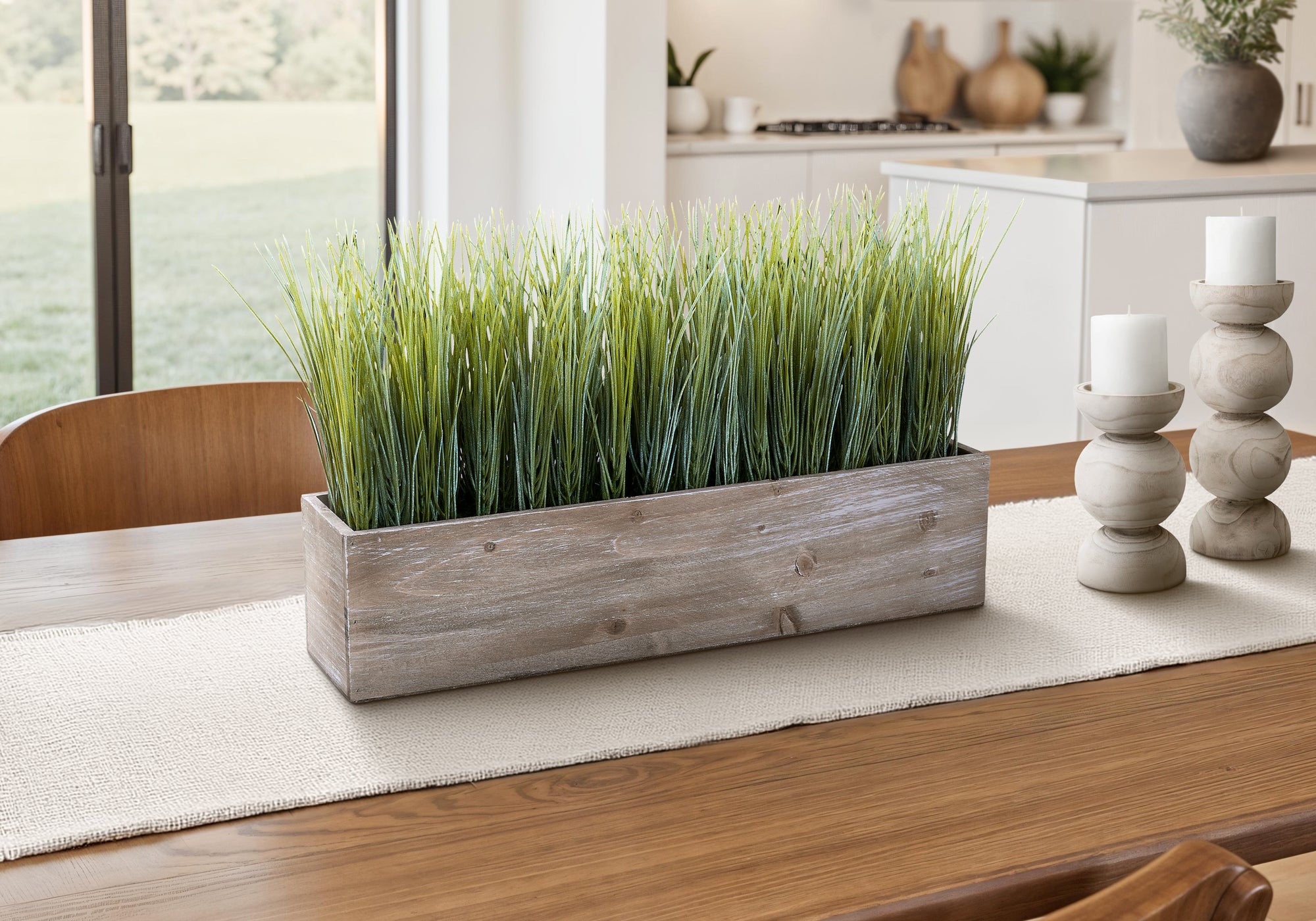 I 9374 - Plante Artificielle, 12'' De Haut, Gazon, Table, Pot En Bois Brun, Contemporain, Moderne - Simple Boutique