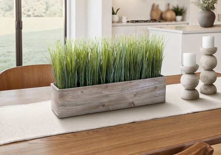 I 9374 - Plante Artificielle, 12'' De Haut, Gazon, Table, Pot En Bois Brun, Contemporain, Moderne - Simple Boutique