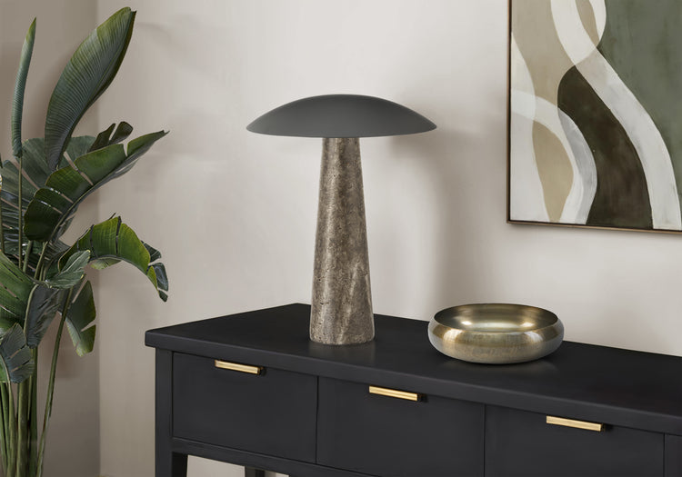 I 9400 - Luminaire, 15''H, Led, Lampe De Table, Résine Grise, Métal Noir, Contemporain - Simple Boutique