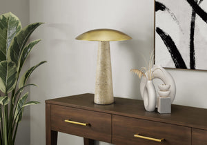 I 9401 - Luminaire, 15''H, Led, Lampe De Table, Résine Beige, Métal D'or, Contemporain - Simple Boutique