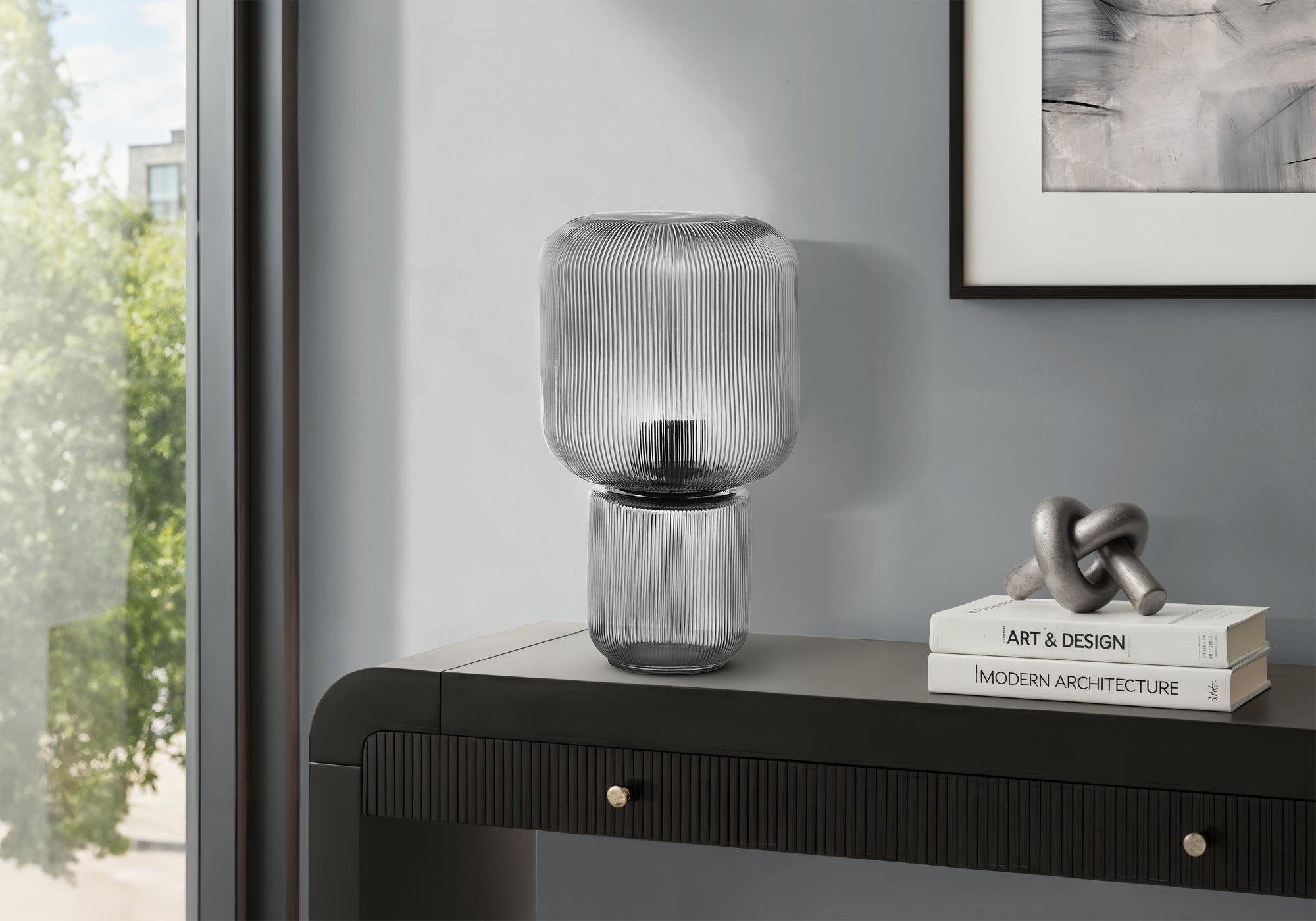 I 9407 - Luminaire, 15''H, Lampe De Table, Verre Transparent, Contemporain - Simple Boutique