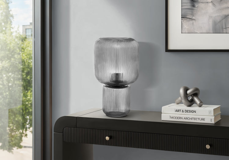 I 9407 - Luminaire, 15''H, Lampe De Table, Verre Transparent, Contemporain - Simple Boutique