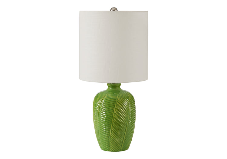 I 9413 - Luminaire, 19''H, Lampe De Table, Céramique Verte, Abat-jour Blanc, Contemporain - Simple Boutique