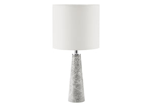 I 9414 - Luminaire, 22''H, Lampe De Table, Marbre Gris, Abat-jour Blanc, Contemporain - Simple Boutique