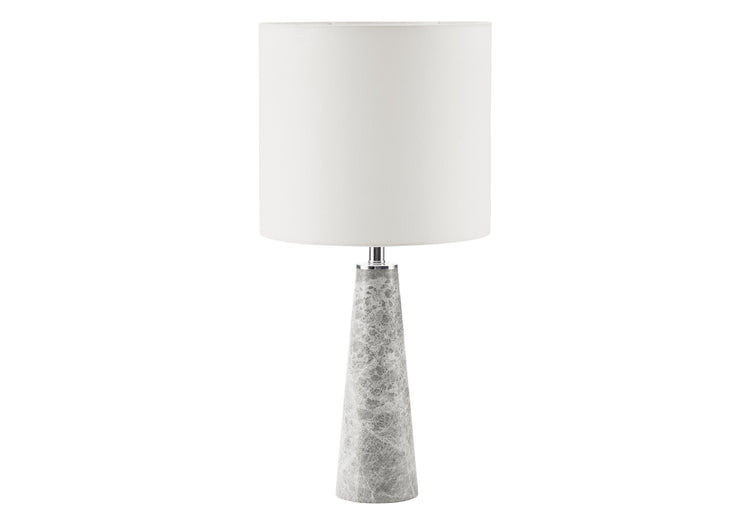 I 9414 - Luminaire, 22''H, Lampe De Table, Marbre Gris, Abat-jour Blanc, Contemporain - Simple Boutique