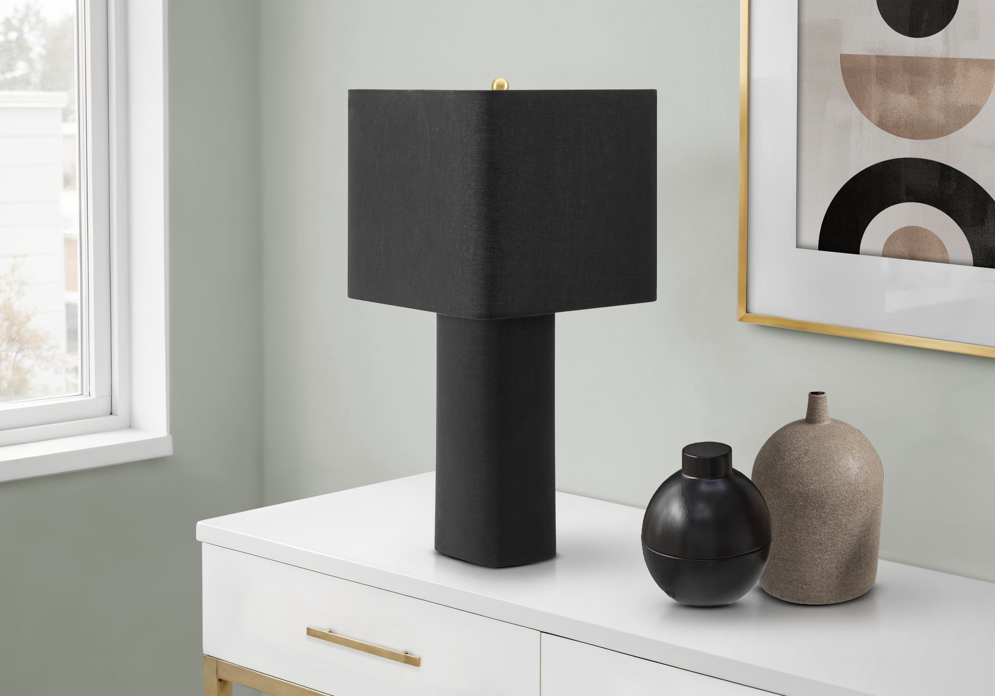 I 9424 - Luminaire, 24''H, Lampe De Table, Lin Noir, Contemporain - Simple Boutique