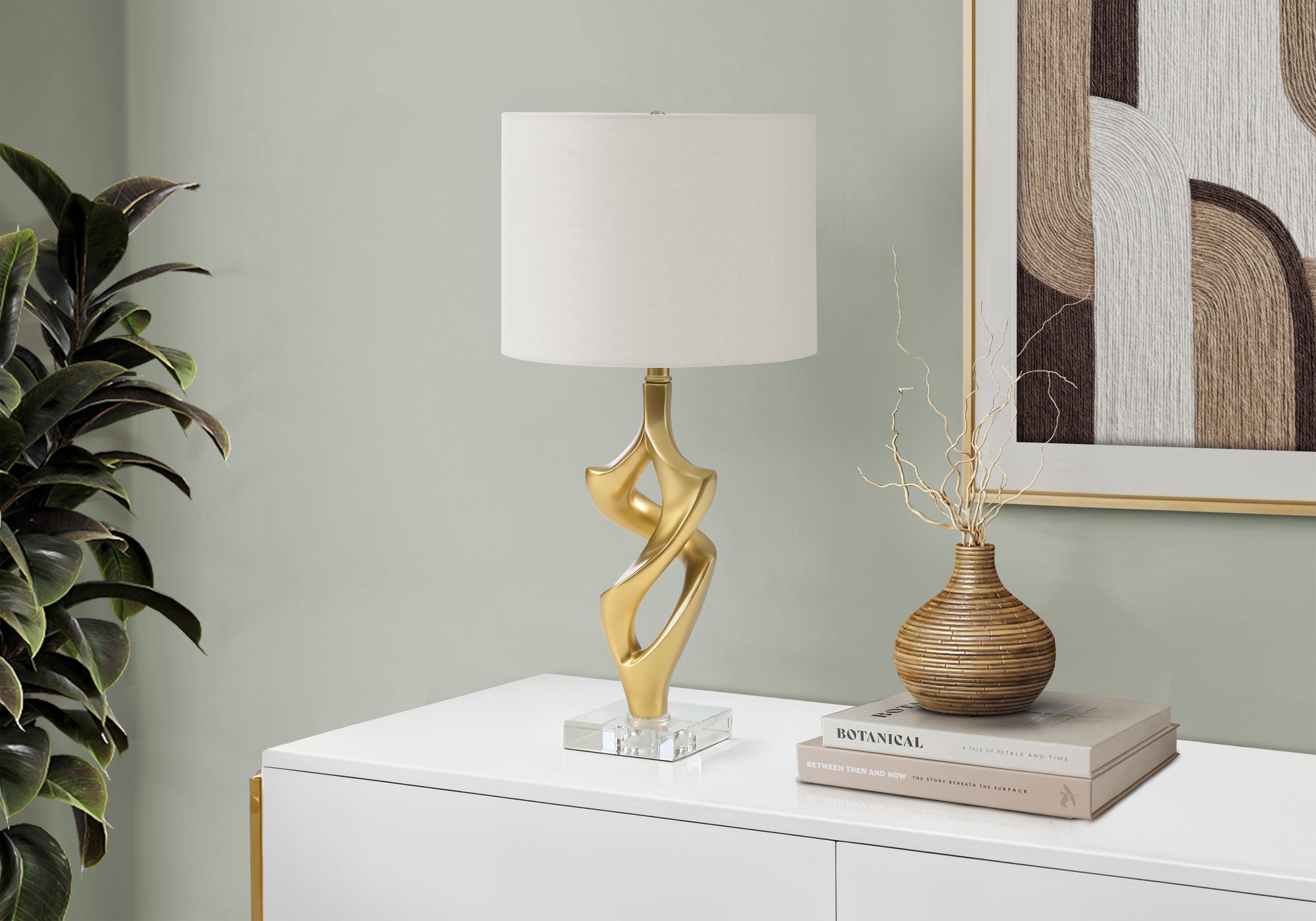 I 9430 - Luminaire, 24''H, Lampe De Table, Résine Dorée, Abat-jour Ivoire / Crème, Contemporain - Simple Boutique