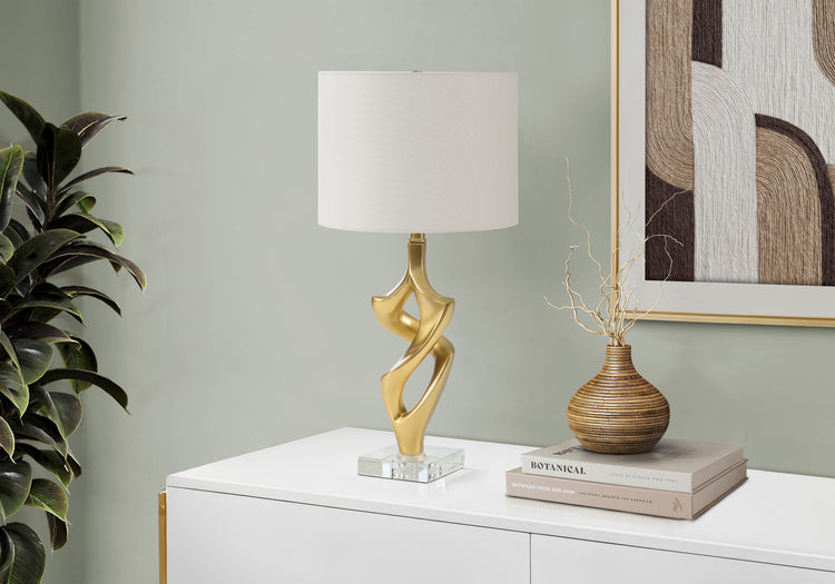 I 9430 - Luminaire, 24''H, Lampe De Table, Résine Dorée, Abat-jour Ivoire / Crème, Contemporain - Simple Boutique