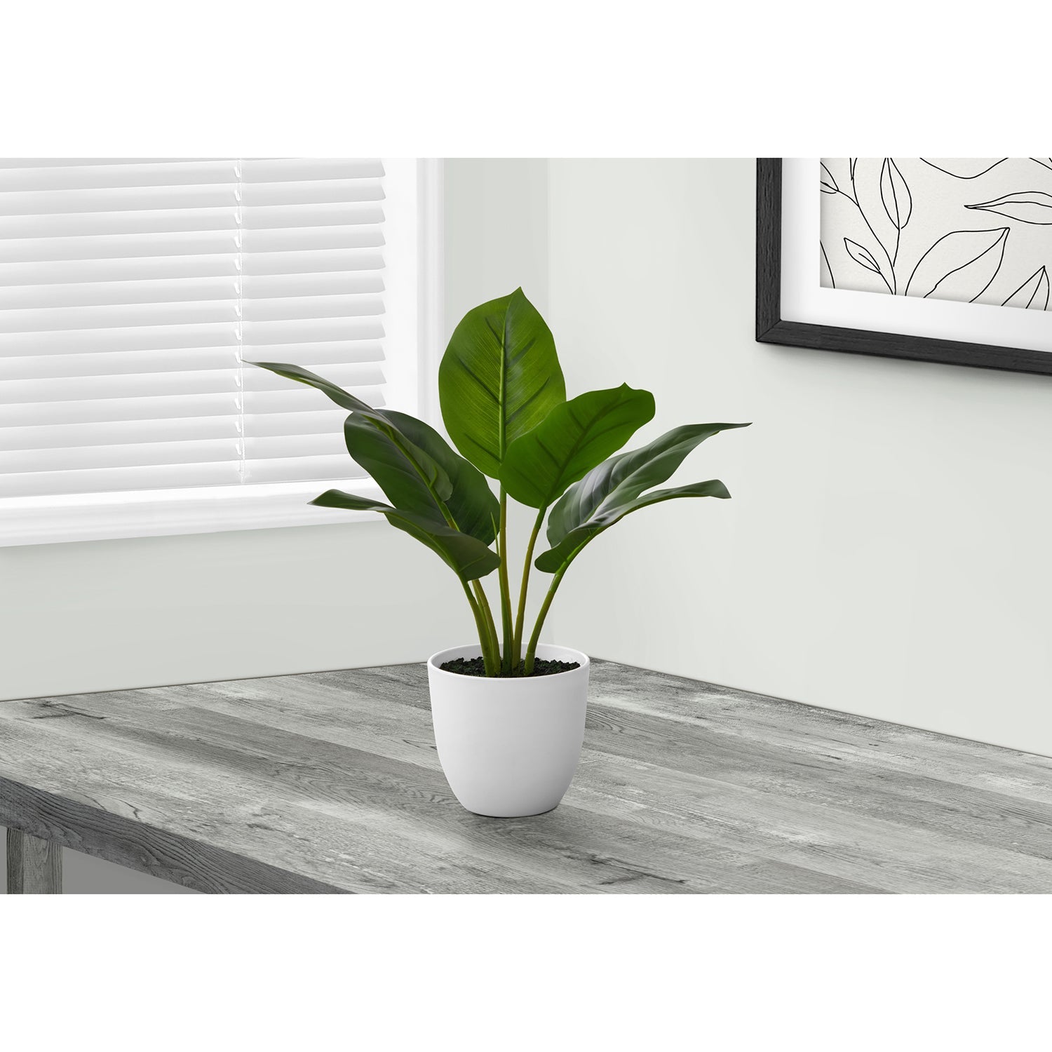 I 9502 - Plante Artificielle, 17" De Haut, Aureum, Intérieur, Faux, Faux, Tableau, Verdure, Mis En Pot, Vraie Touche, Décoratif, Feuilles Vertes, Pot Blanc - Simple Boutique