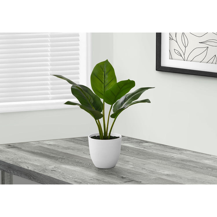 I 9502 - Plante Artificielle, 17" De Haut, Aureum, Intérieur, Faux, Faux, Tableau, Verdure, Mis En Pot, Vraie Touche, Décoratif, Feuilles Vertes, Pot Blanc - Simple Boutique