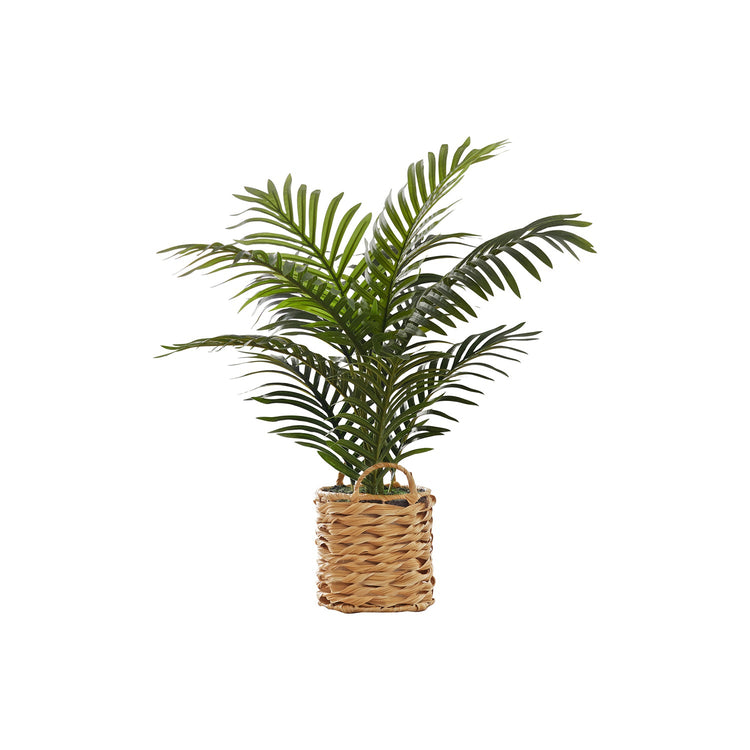 I 9503 - Plante Artificielle, 24" De Haut, Palme, Intérieur, Faux, Faux, Table, Plancher, Verdure, Mis En Pot, Vraie Touche, Décoratif, Feuilles Vertes, Panier Tissé Beige - Simple Boutique