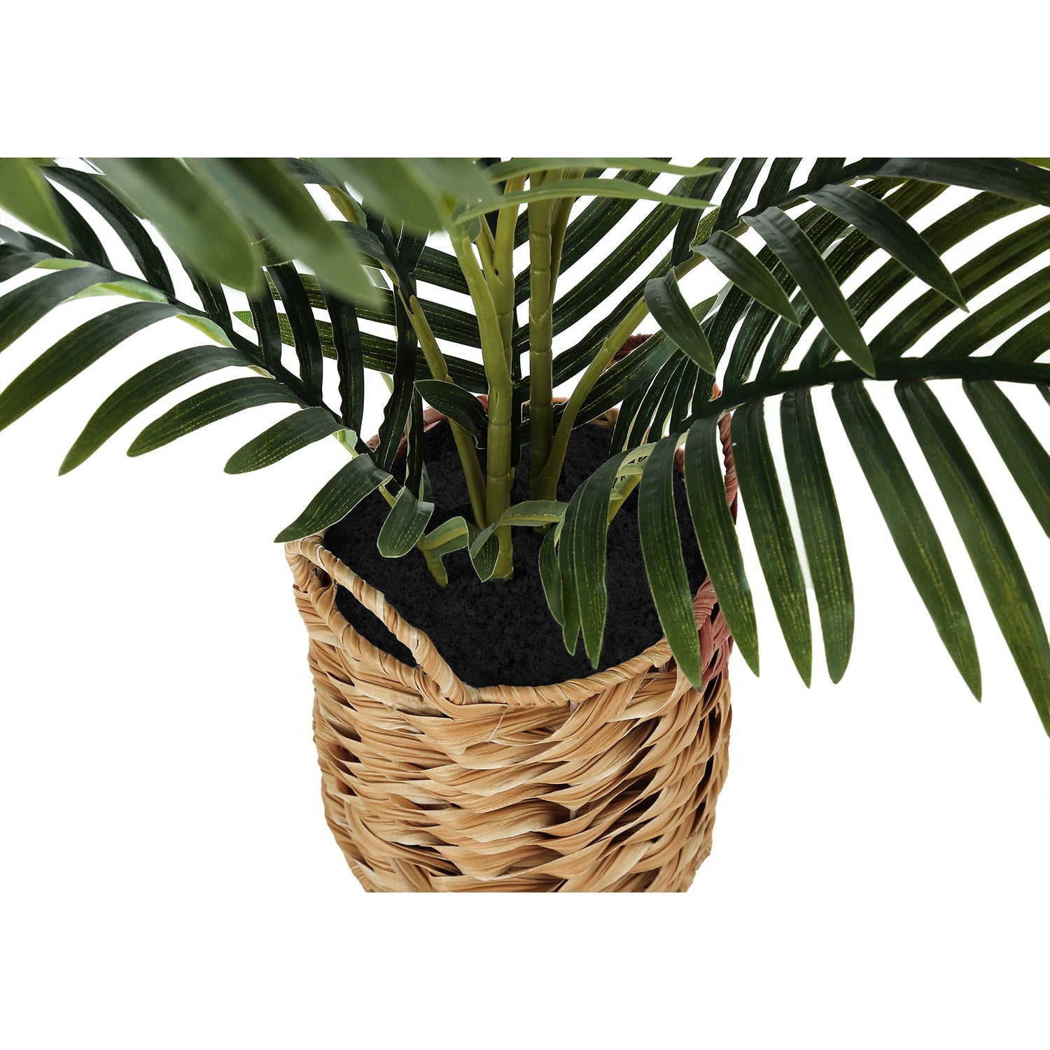 I 9503 - Plante Artificielle, 24" De Haut, Palme, Intérieur, Faux, Faux, Table, Plancher, Verdure, Mis En Pot, Vraie Touche, Décoratif, Feuilles Vertes, Panier Tissé Beige - Simple Boutique