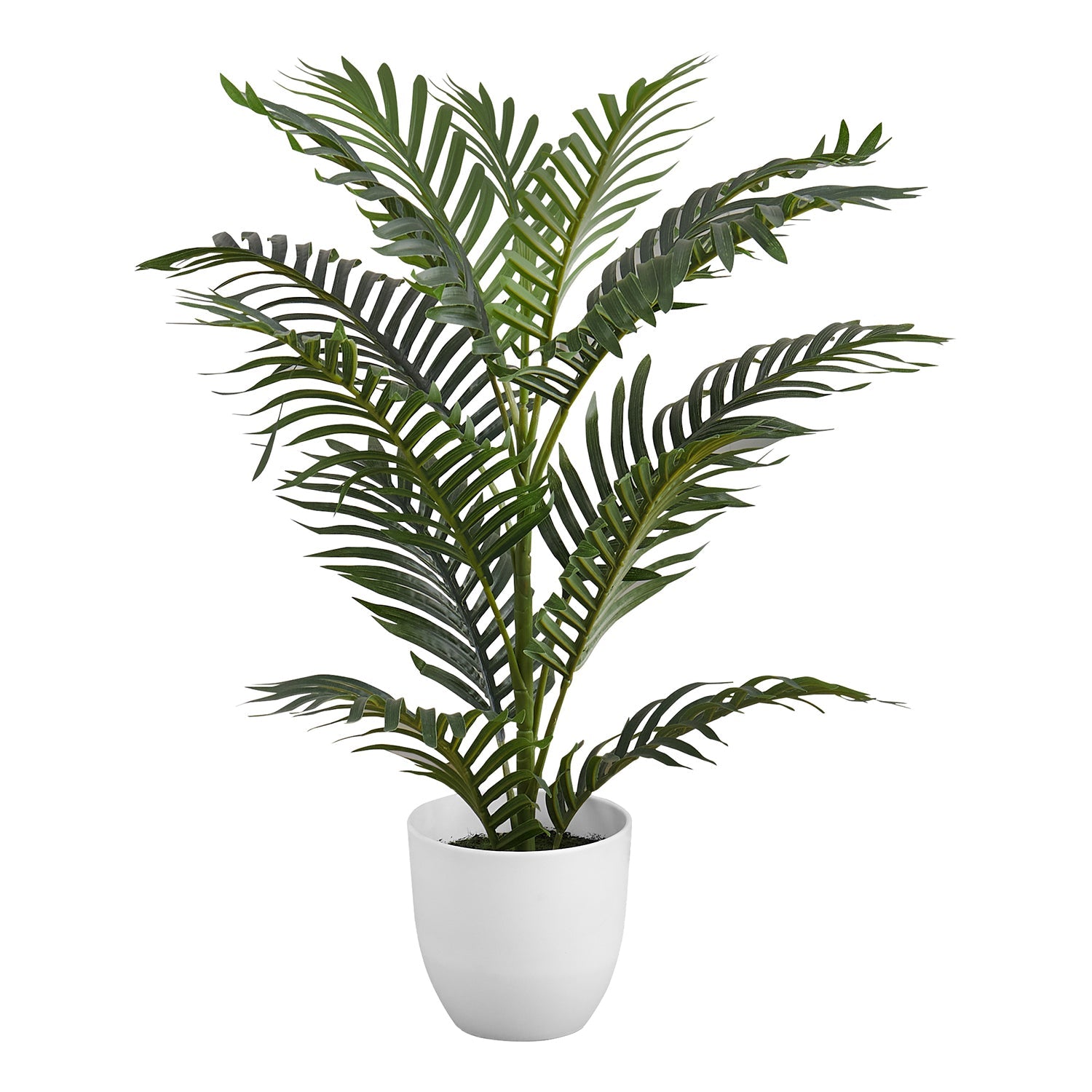 I 9508 - Plante Artificielle, 28" De Haut, Palmier, Intérieur, Faux, Faux, Étage, Verdure, Mis En Pot, Vraie Touche, Décoratif, Feuilles Vertes, Pot Blanc - Simple Boutique