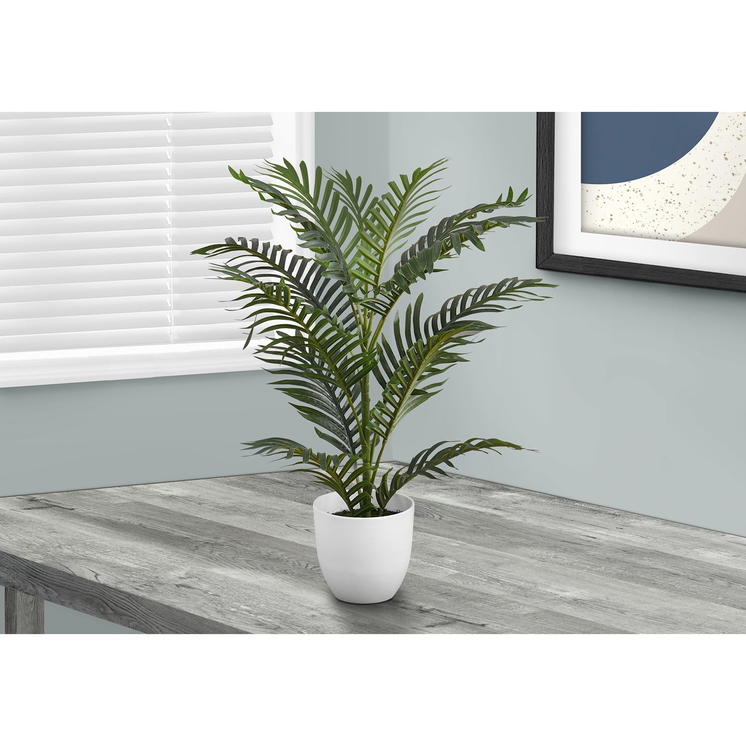 I 9508 - Plante Artificielle, 28" De Haut, Palmier, Intérieur, Faux, Faux, Étage, Verdure, Mis En Pot, Vraie Touche, Décoratif, Feuilles Vertes, Pot Blanc - Simple Boutique