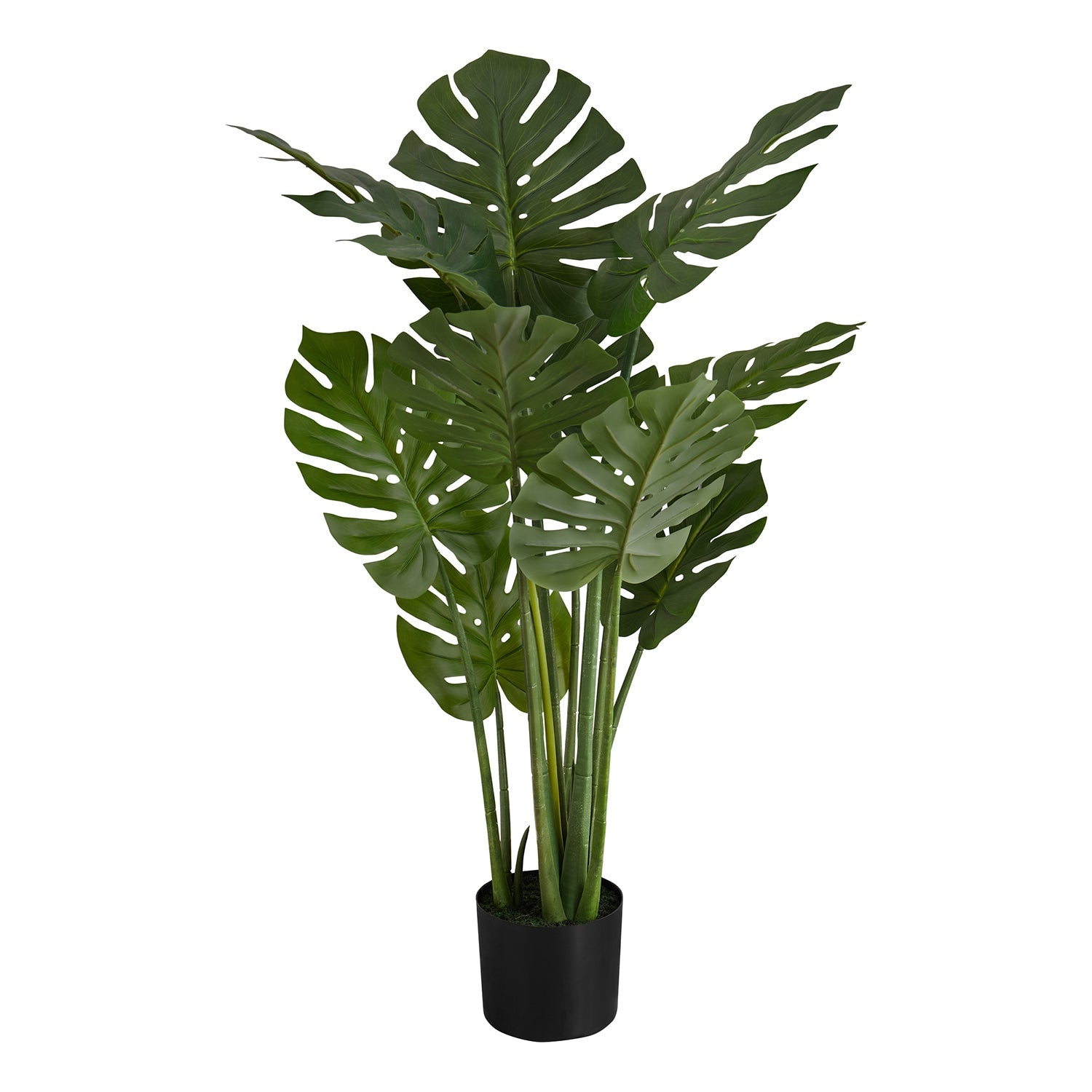 I 9510 - Plante Artificielle, 45" De Haut, Arbre Monstera, Intérieur, Faux, Faux, Étage, Verdure, Mis En Pot, Vraie Touche, Décoratif, Feuilles Vertes, Pot Noir - Simple Boutique