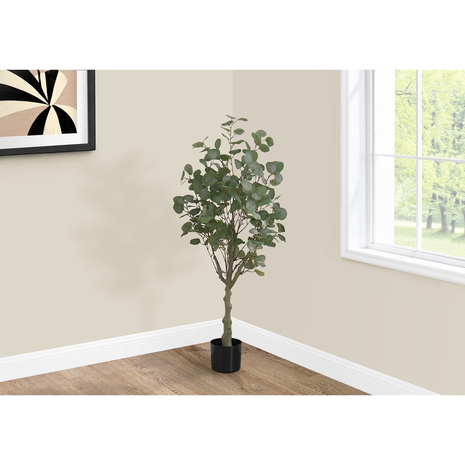 I 9518 - Plante Artificielle, 46" De Haut, Arbre D'eucalyptus, Intérieur, Faux, Faux, Étage, Verdure, Mis En Pot, Décoratif, Feuilles Vertes, Pot Noir - Simple Boutique