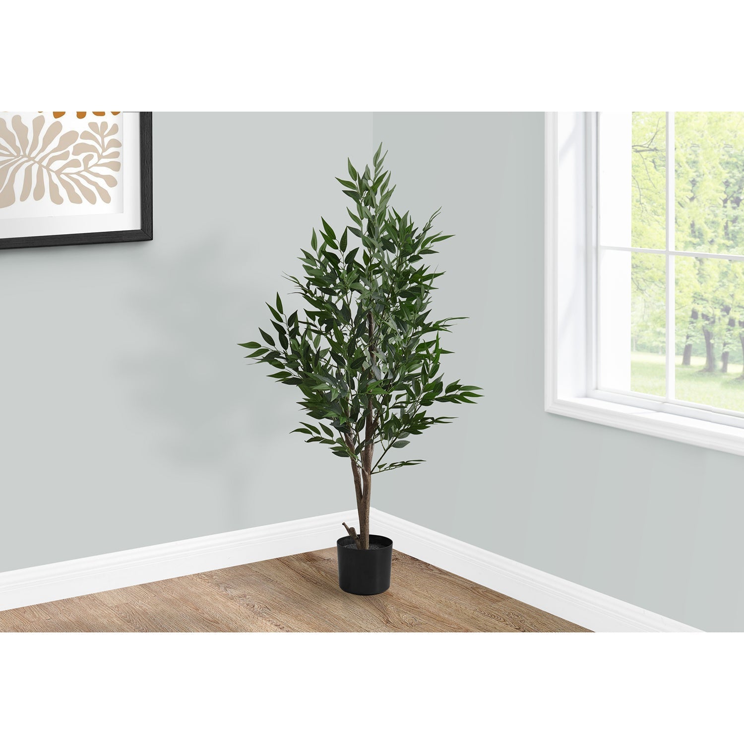 I 9520 - Plante Artificielle, 47" De Haut, Acacia, Intérieur, Faux, Faux, Étage, Verdure, Mis En Pot, Soie, Décoratif, Feuilles Vertes, Pot Noir - Simple Boutique