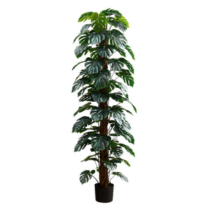 I 9521 - Plante Artificielle, 83" De Hauteur, Arbre Monstera, Plancher, Intérieur, Décoratif, Feuilles Vertes, Pot Noir - Simple Boutique