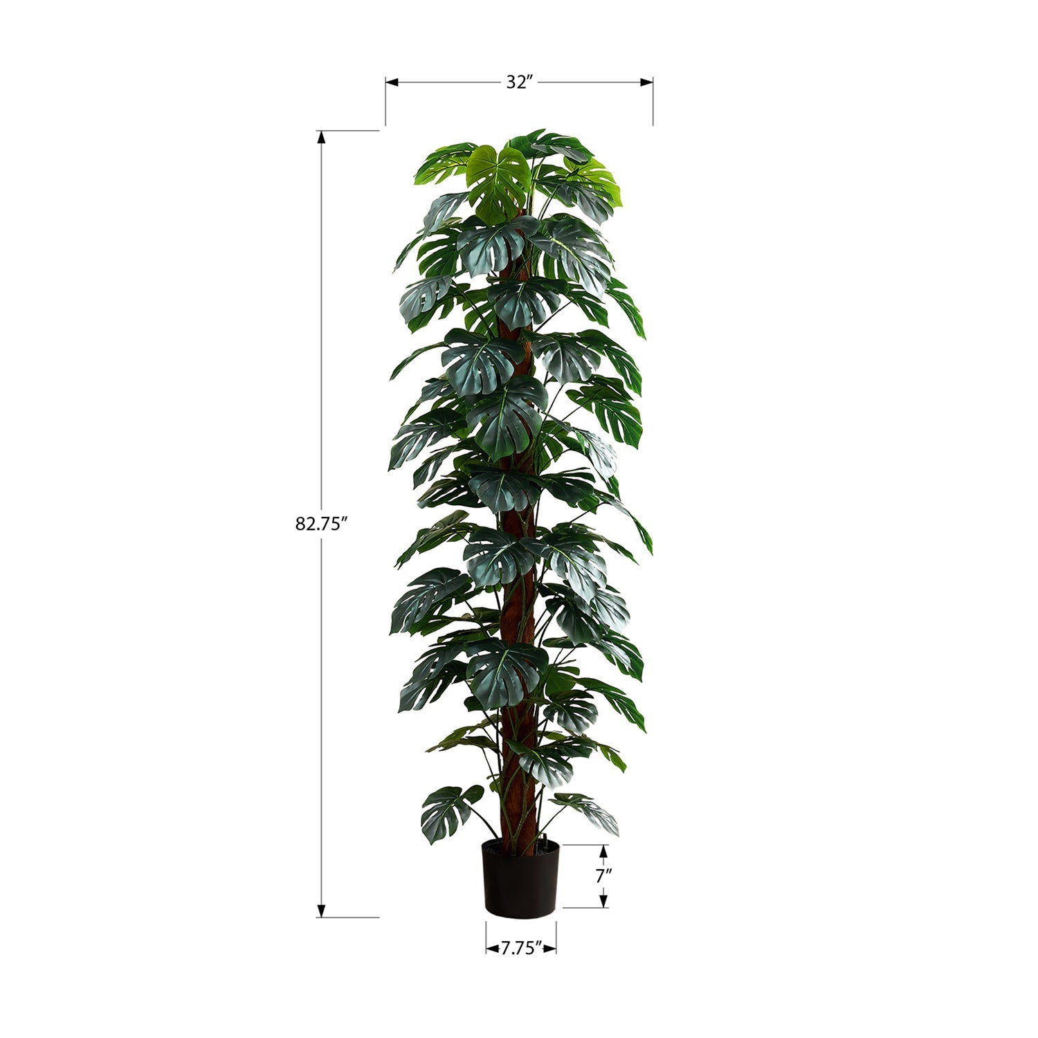 I 9521 - Plante Artificielle, 83" De Hauteur, Arbre Monstera, Plancher, Intérieur, Décoratif, Feuilles Vertes, Pot Noir - Simple Boutique