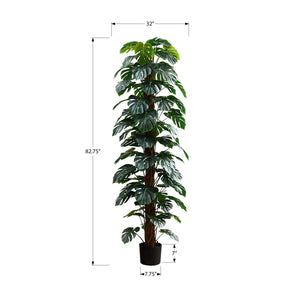 I 9521 - Plante Artificielle, 83" De Hauteur, Arbre Monstera, Plancher, Intérieur, Décoratif, Feuilles Vertes, Pot Noir - Simple Boutique