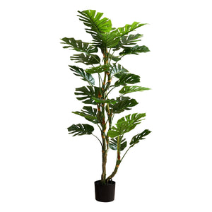 I 9522 - Plante Artificielle, 61" De Longueur, Arbre Monstera, Intérieur, Mis En Pot, Plancher, Touche Réelle, Feuilles Vertes, Pot Noir - Simple Boutique
