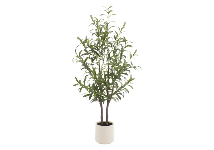 I 9523 - Plante Artificielle, Olivier, 47'' De Haut, Plancher, Décoratif, Intérieur, Faux, Faux, Touche Réelle, Mis En Pot, Pot Beige, Contemporain, Moderne - Simple Boutique