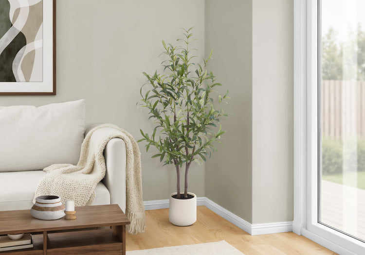 I 9523 - Plante Artificielle, Olivier, 47'' De Haut, Plancher, Décoratif, Intérieur, Faux, Faux, Touche Réelle, Mis En Pot, Pot Beige, Contemporain, Moderne - Simple Boutique