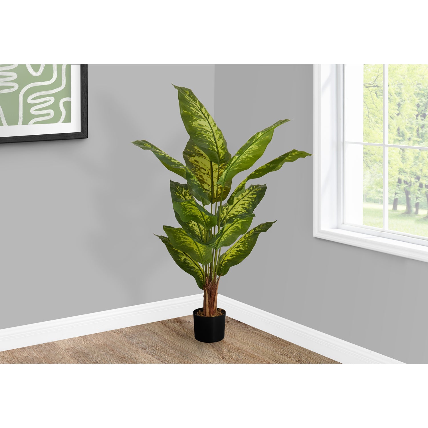 I 9535 - Plante Artificielle, 47" De Haut, Arbre À Feuilles Persistantes, Intérieur, Faux, Faux, Étage, Verdure, Mis En Pot, Vraie Touche, Décoratif, Feuilles Vertes, Pot Noir - Simple Boutique