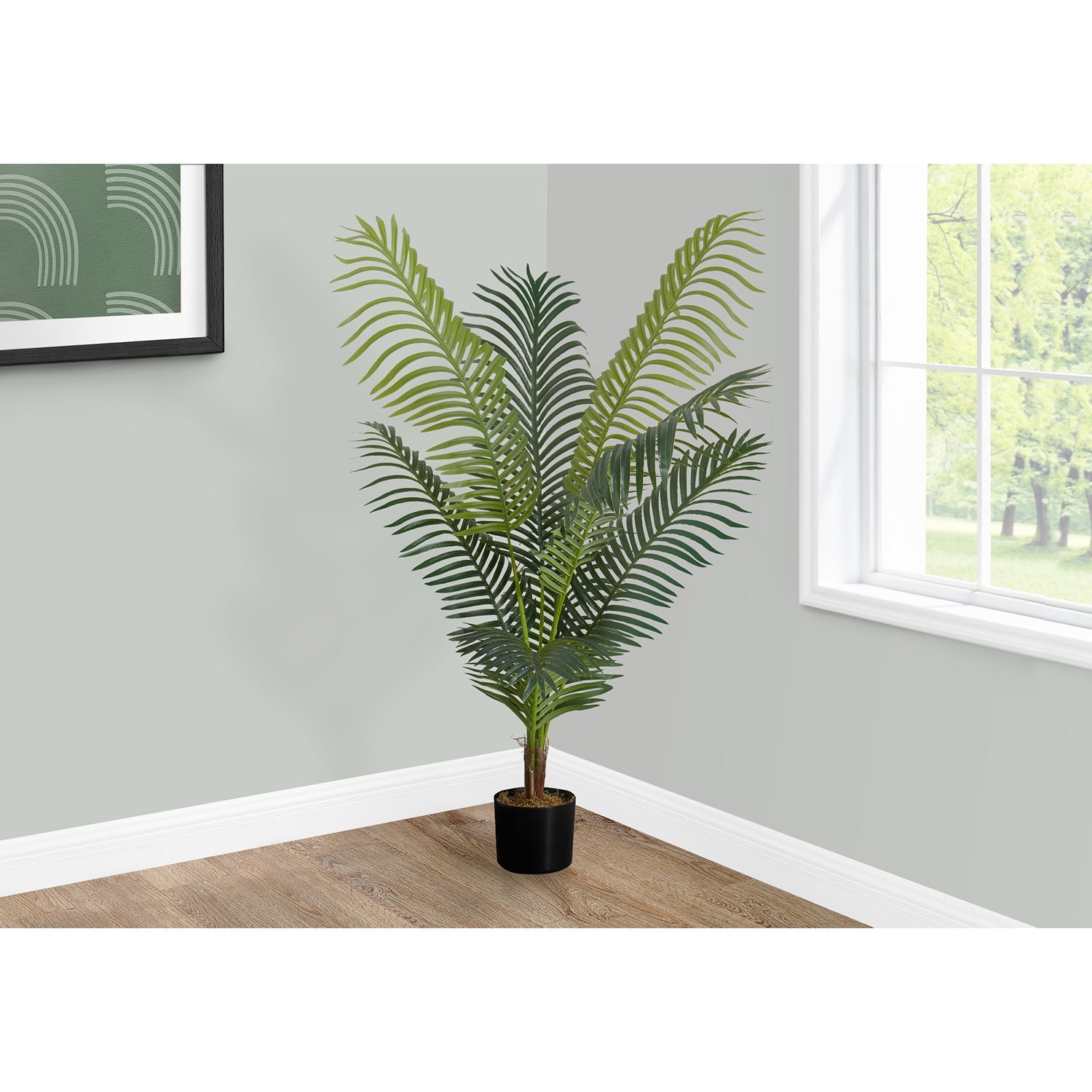 I 9537 - Plante Artificielle, 47" De Haut, Palmier, Intérieur, Faux, Faux, Étage, Verdure, Mis En Pot, Vraie Touche, Décoratif, Feuilles Vertes, Pot Noir - Simple Boutique