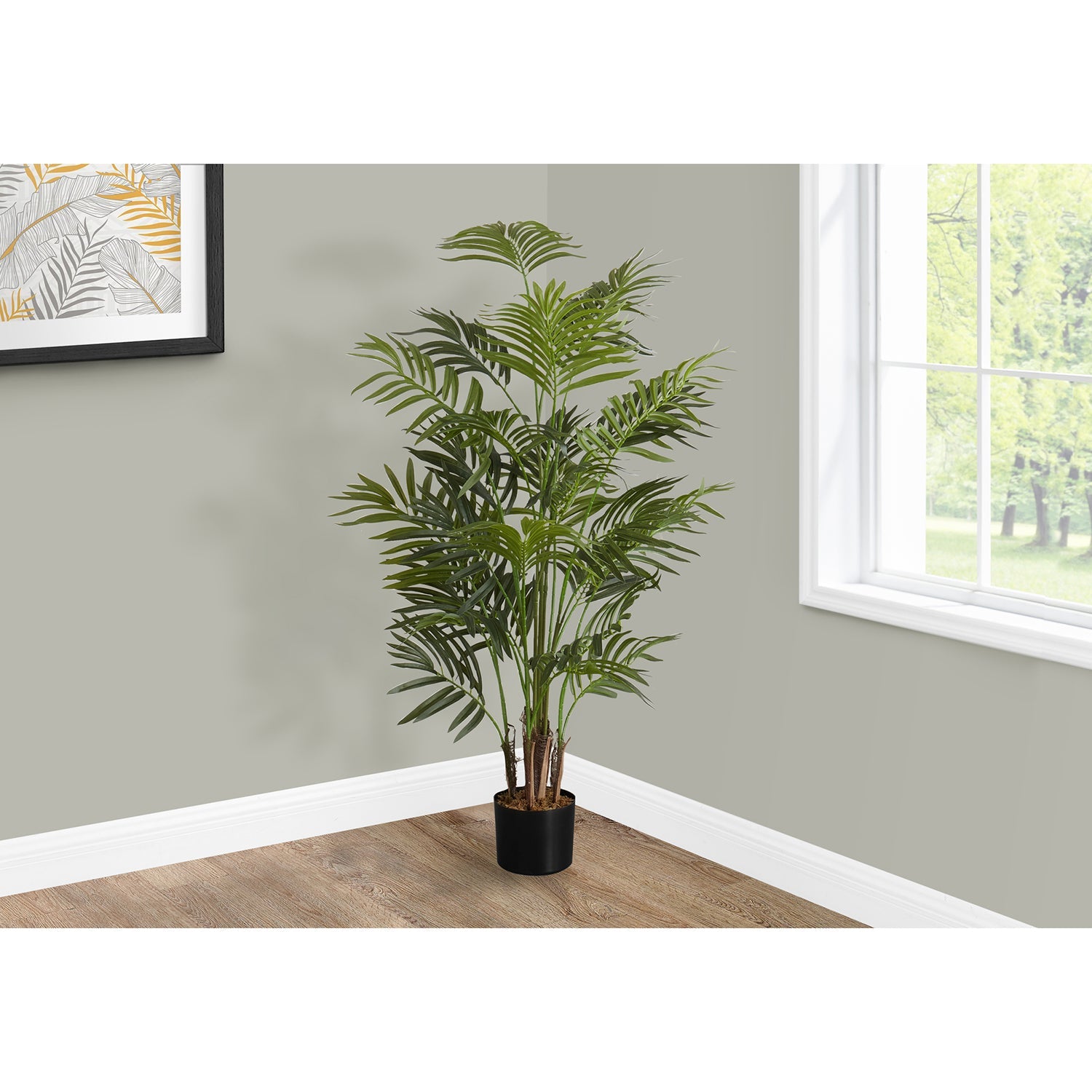 I 9538 - Plante Artificielle, 47" De Haut, Palmier Areca, Intérieur, Faux, Faux, Étage, Verdure, Mis En Pot, Vraie Touche, Décoratif, Feuilles Vertes, Pot Noir - Simple Boutique