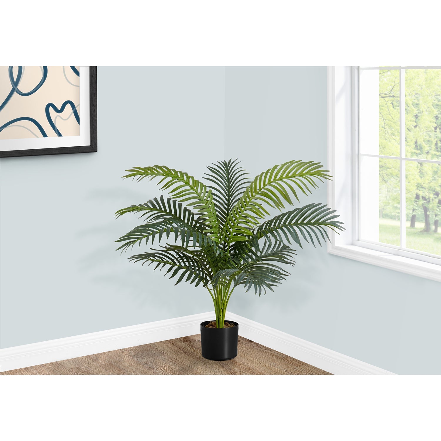 I 9539 - Plante Artificielle, 34" De Haut, Palmier, Intérieur, Faux, Faux, Étage, Verdure, Mis En Pot, Vraie Touche, Décoratif, Feuilles Vertes, Pot Noir - Simple Boutique