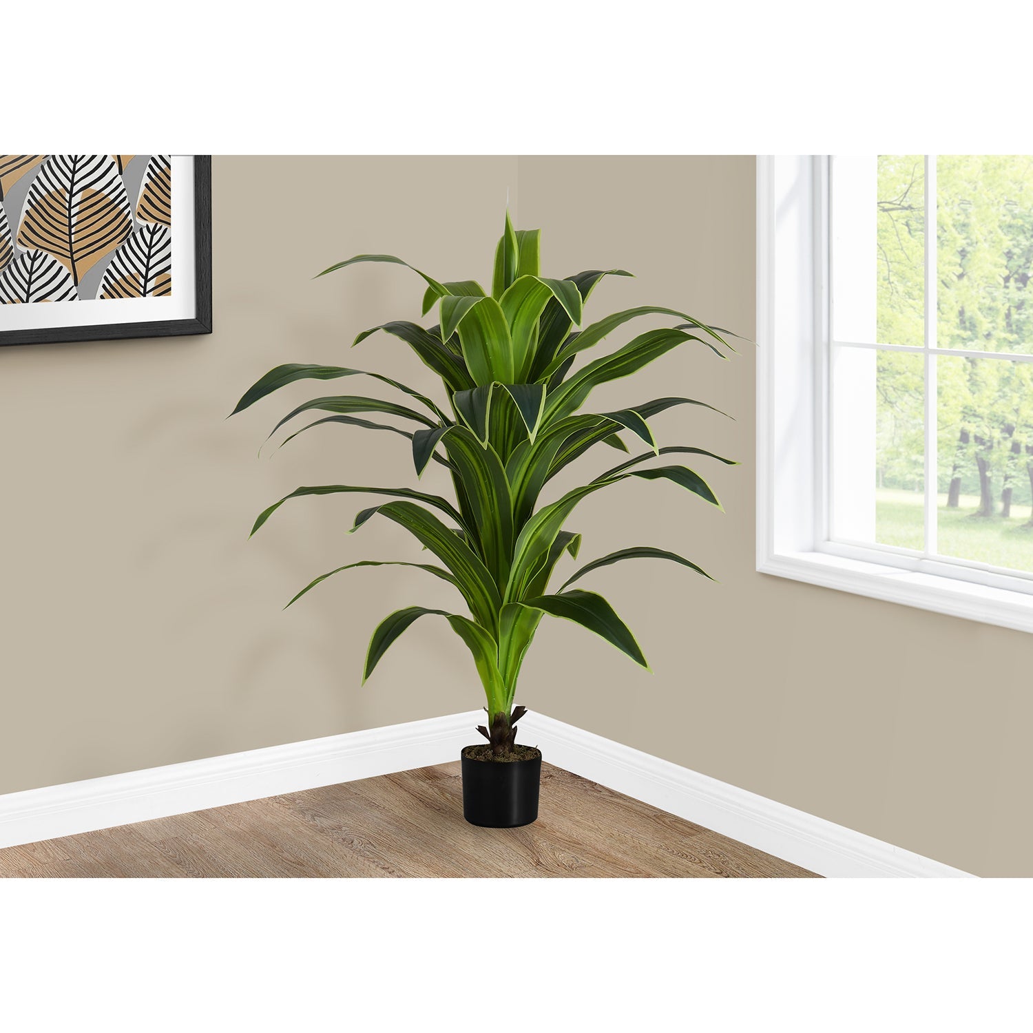 I 9542 - Plante Artificielle, 47" De Haut, Arbre De Dracaena, Intérieur, Faux, Faux, Étage, Verdure, Mis En Pot, Vraie Touche, Décoratif, Feuilles Vertes, Pot Noir - Simple Boutique