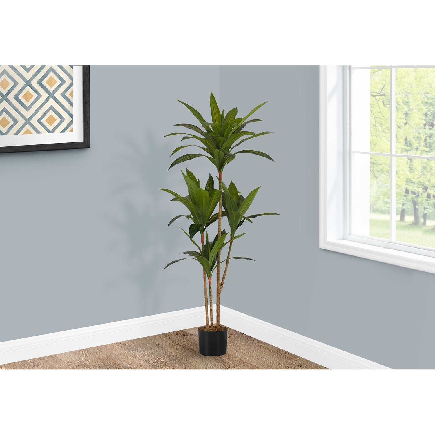 I 9543 - Plante Artificielle, 51" De Haut, Arbre De Dracaena, Intérieur, Faux, Faux, Étage, Verdure, Mis En Pot, Vraie Touche, Décoratif, Feuilles Vertes, Pot Noir - Simple Boutique