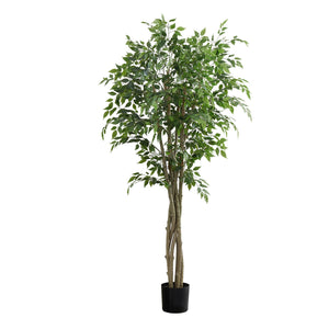 I 9549 - Plante Artificielle, 79" De Hauteur, Arbre Ficus, Plancher, Touche Réelle, Mis En Pot, Feuilles Vertes, Pot Noir - Simple Boutique