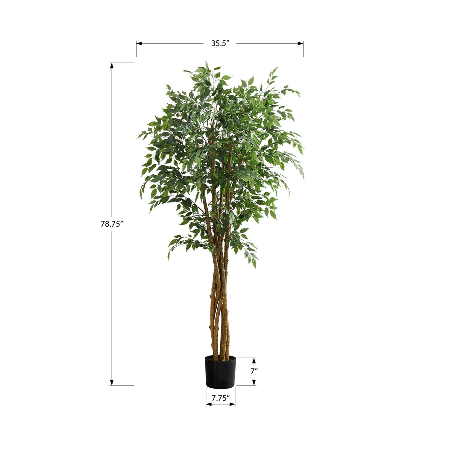 I 9549 - Plante Artificielle, 79" De Hauteur, Arbre Ficus, Plancher, Touche Réelle, Mis En Pot, Feuilles Vertes, Pot Noir - Simple Boutique