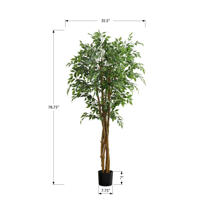 I 9549 - Plante Artificielle, 79" De Hauteur, Arbre Ficus, Plancher, Touche Réelle, Mis En Pot, Feuilles Vertes, Pot Noir - Simple Boutique