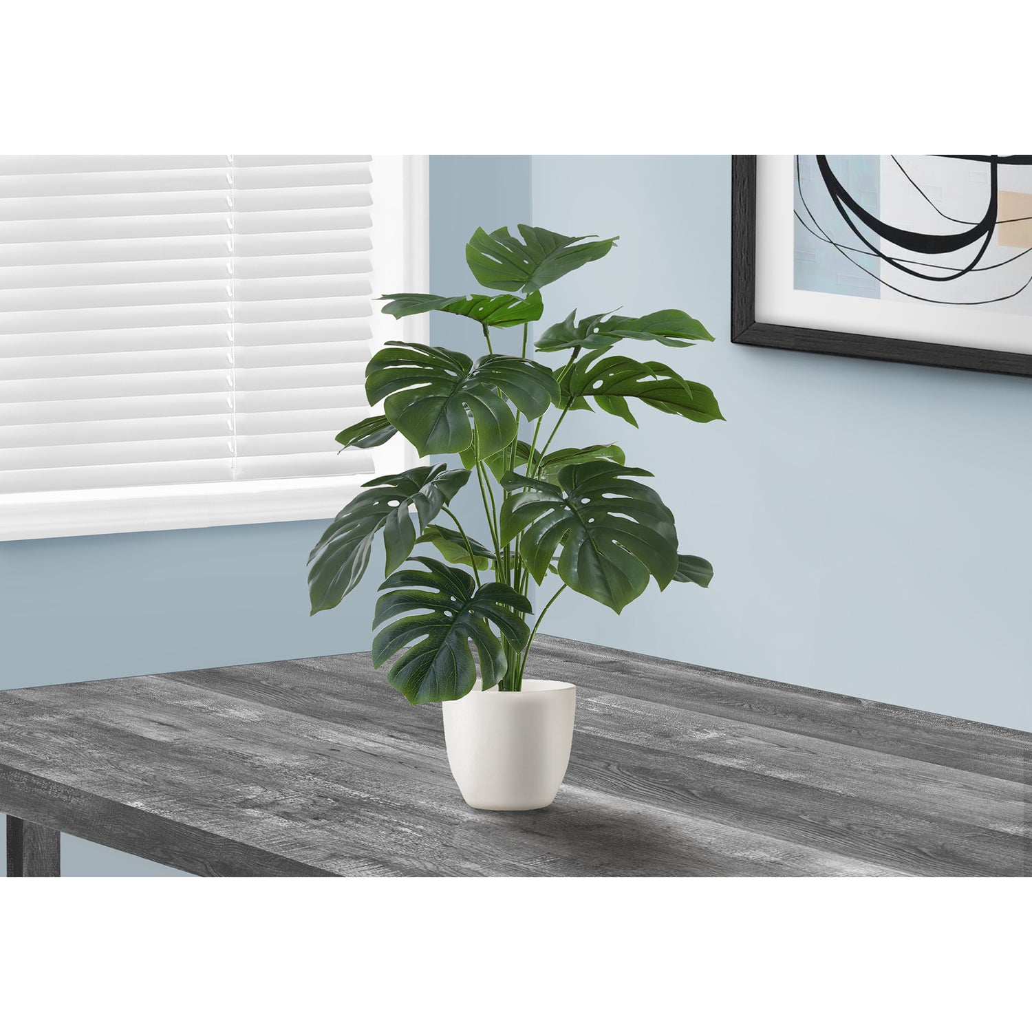 I 9551 - Plante Artificielle, 24" De Haut, Monstera, Intérieur, Faux, Faux, Table, Verdure, Mis En Pot, Touche Réelle, Décoratif, Feuilles Vertes, Pot Blanc - Simple Boutique