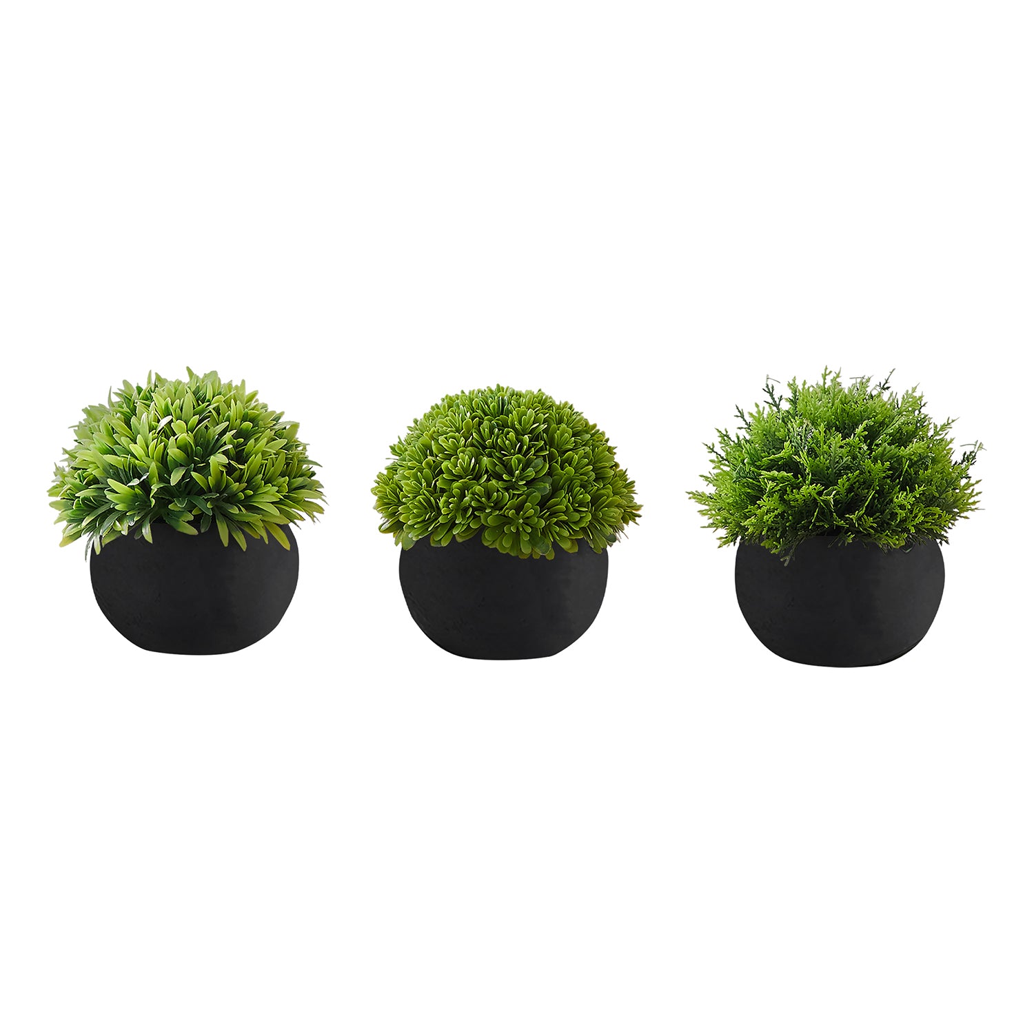 I 9552 - Plante Artificielle, 5" De Haut, Gazon, Intérieur, Faux, Faux, Table, Verdure, Mis En Pot, Ensemble De 3, Décoratif, Plantes Vertes, Pots Noirs - Simple Boutique
