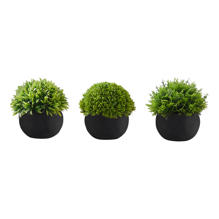 I 9552 - Plante Artificielle, 5" De Haut, Gazon, Intérieur, Faux, Faux, Table, Verdure, Mis En Pot, Ensemble De 3, Décoratif, Plantes Vertes, Pots Noirs - Simple Boutique
