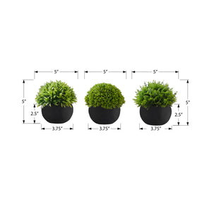 I 9552 - Plante Artificielle, 5" De Haut, Gazon, Intérieur, Faux, Faux, Table, Verdure, Mis En Pot, Ensemble De 3, Décoratif, Plantes Vertes, Pots Noirs - Simple Boutique