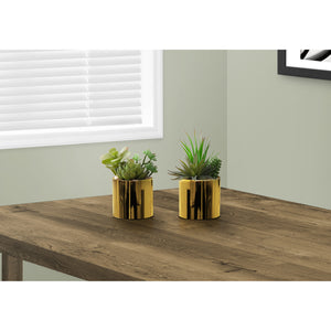 I 9553 - Plante Artificielle, 7" De Haut, Succulent, Intérieur, Faux, Faux, Table, Verdure, Mis En Pot, Ensemble De 2, Décoratif, Plantes Vertes, Pots Dorés Brillants - Simple Boutique