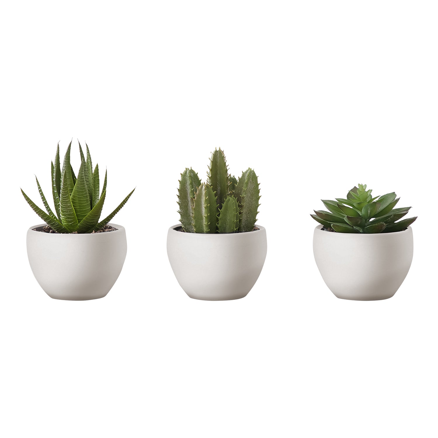I 9555 - Plante Artificielle, 6" De Haut, Succulent, Intérieur, Faux, Faux, Table, Verdure, Mis En Pot, Ensemble De 3, Décoratif, Plantes Vertes, Pots Blancs - Simple Boutique