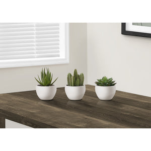 I 9555 - Plante Artificielle, 6" De Haut, Succulent, Intérieur, Faux, Faux, Table, Verdure, Mis En Pot, Ensemble De 3, Décoratif, Plantes Vertes, Pots Blancs - Simple Boutique