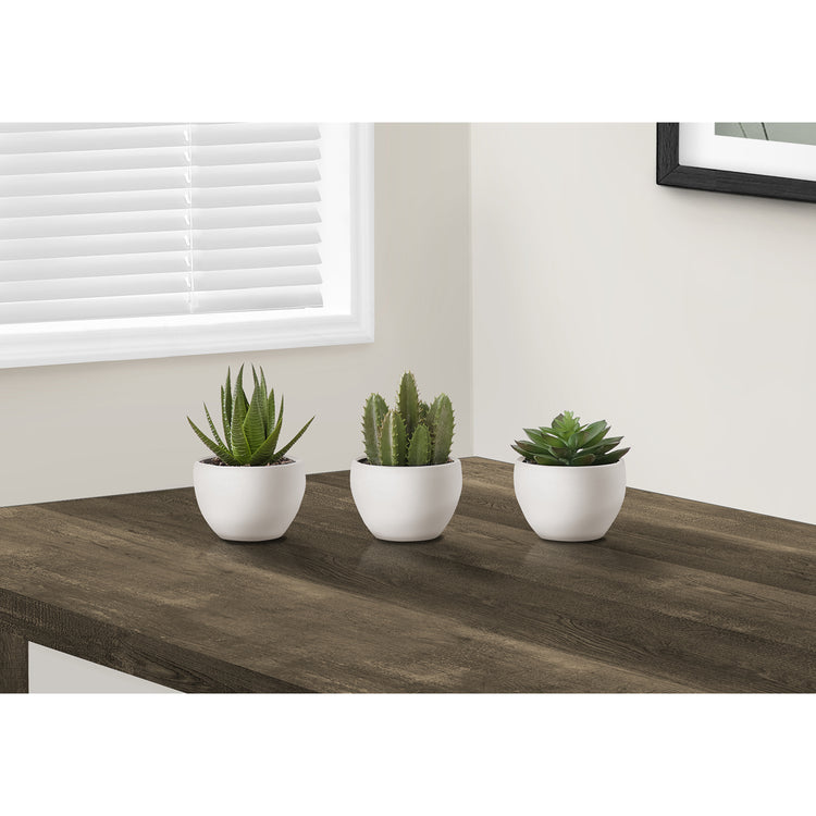 I 9555 - Plante Artificielle, 6" De Haut, Succulent, Intérieur, Faux, Faux, Table, Verdure, Mis En Pot, Ensemble De 3, Décoratif, Plantes Vertes, Pots Blancs - Simple Boutique