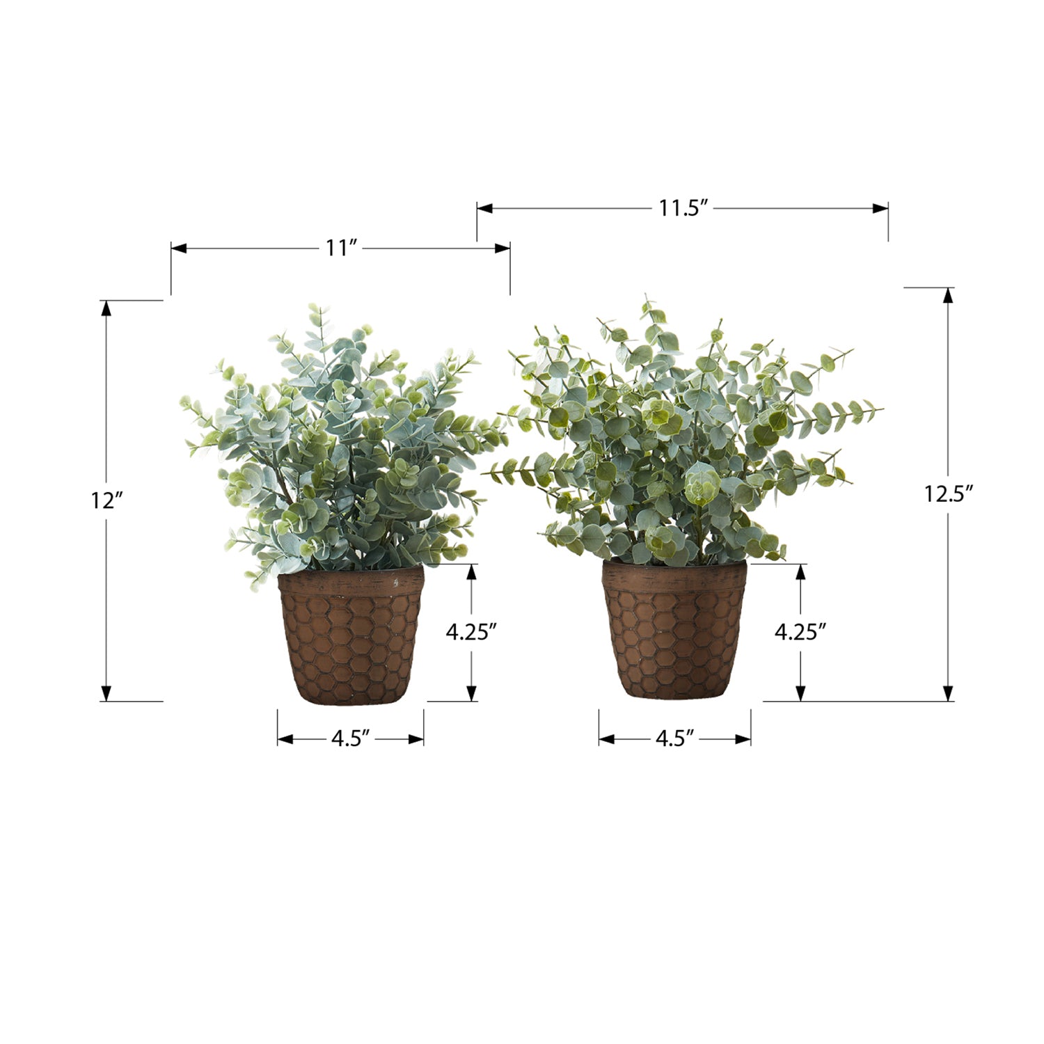 I 9560 - Plante Artificielle, 13" De Haut, Herbe D'eucalyptus, Intérieur, Faux, Faux, Table, Verdure, Mis En Pot, Ensemble De 2, Décoratif, Feuilles Vertes, Pots Bruns - Simple Boutique