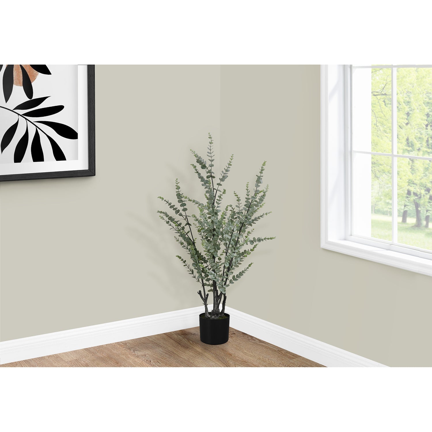 I 9561 - Plante Artificielle, 44" De Haut, Arbre D'eucalyptus, Intérieur, Faux, Faux, Étage, Verdure, Mis En Pot, Vraie Touche, Décoratif, Feuilles Vertes, Pot Noir - Simple Boutique