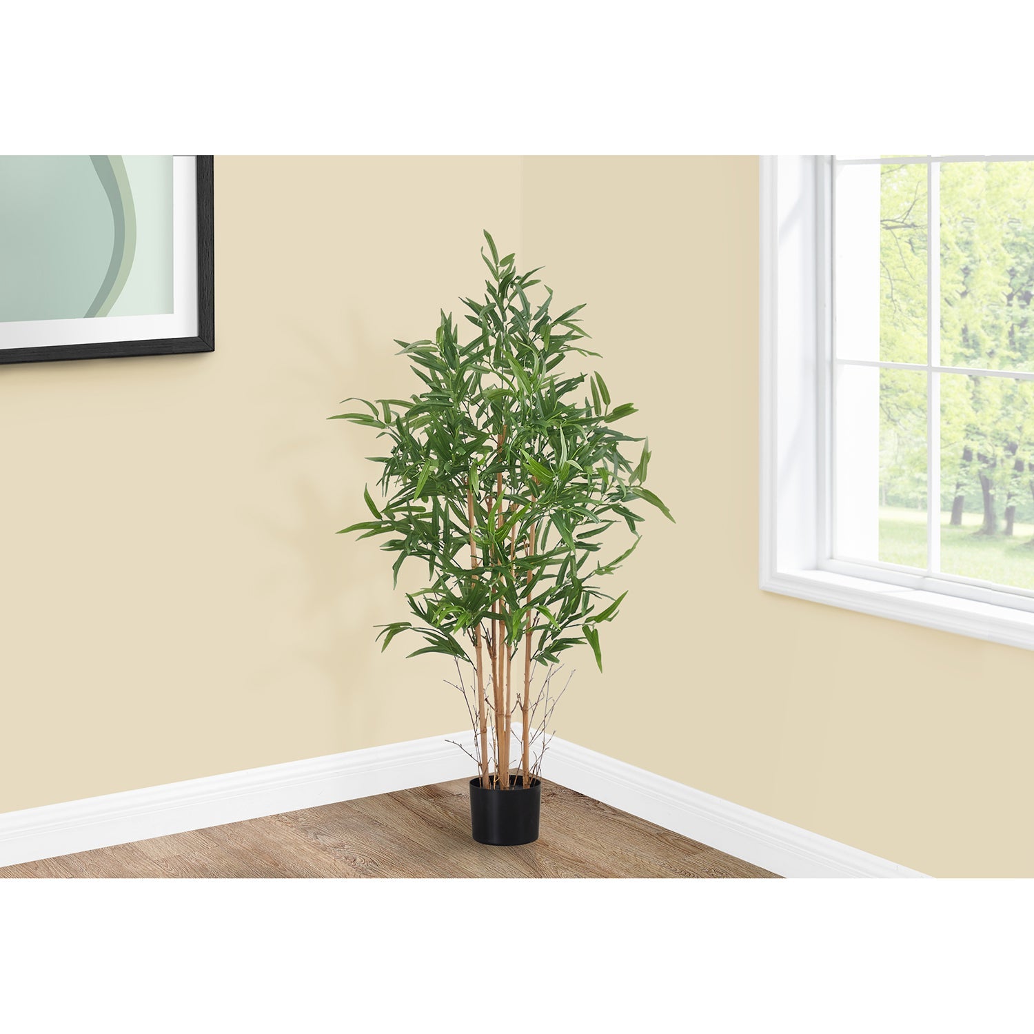I 9563 - Plante Artificielle, 50" De Haut, Bambou, Intérieur, Faux, Faux, Étage, Verdure, Mis En Pot, Décoratif, Feuilles Vertes, Pot Noir - Simple Boutique