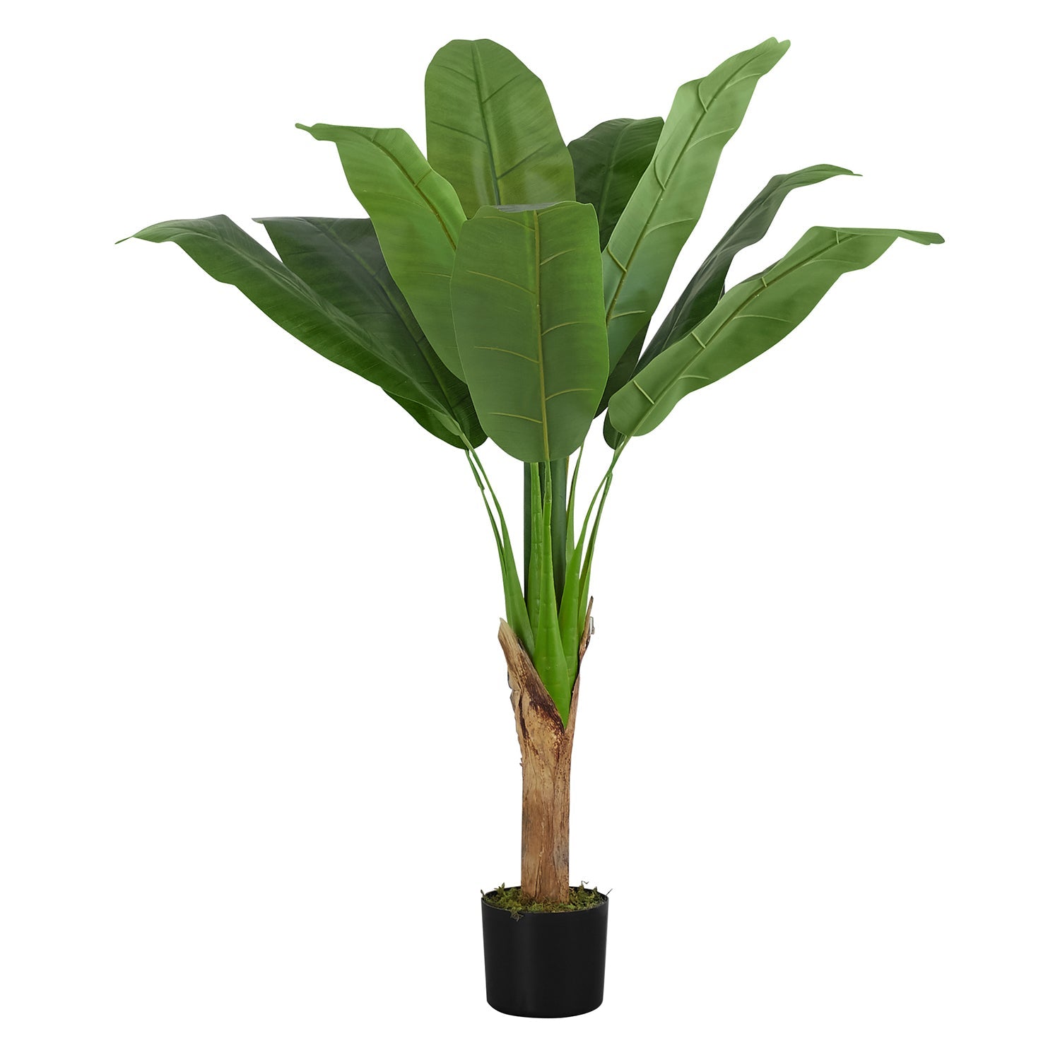 I 9567 - Plante Artificielle, 43" De Haut, Bananier, Intérieur, Faux, Faux, Étage, Verdure, Mis En Pot, Vraie Touche, Décoratif, Feuilles Vertes, Pot Noir - Simple Boutique