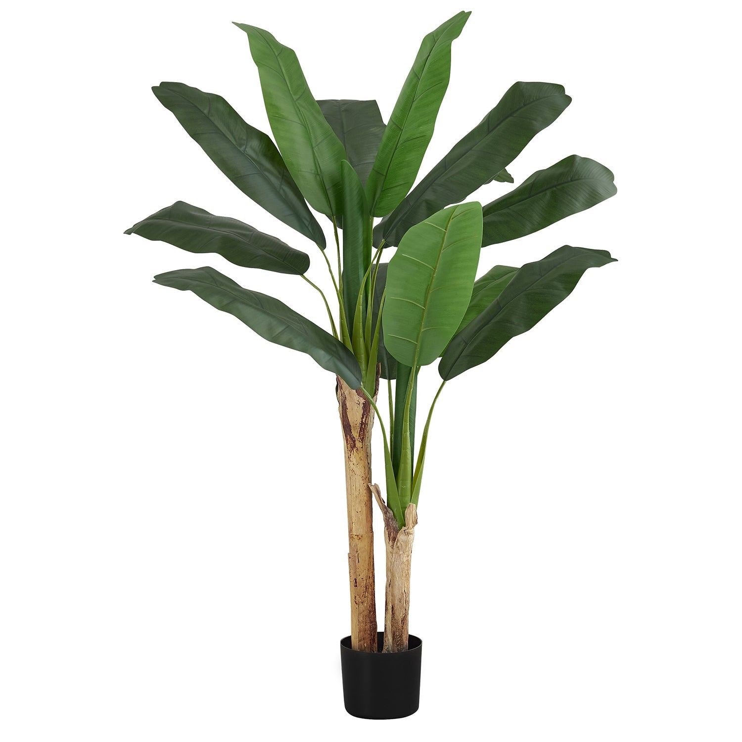 I 9568 - Plante Artificielle, 55" De Haut, Bananier, Intérieur, Faux, Faux, Étage, Verdure, Mis En Pot, Vraie Touche, Décoratif, Feuilles Vertes, Pot Noir - Simple Boutique
